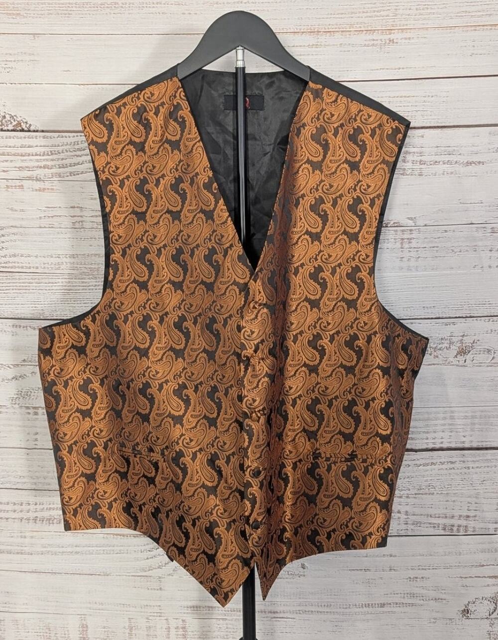 Q Brand Tuxedo Vest Men 3XL Copper Bronze Gold Jacquard Paisley Formal Waistcoat